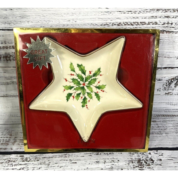 Lenox Holiday Dimension Collection Star Candy Dish Christmas Holly Berries - Picture 1 of 12